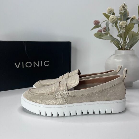 Vionic Uptown Leather Slip On Loafer Shoe Gold I6609L4701 Women's 6 M NWB - Picture 4 of 9